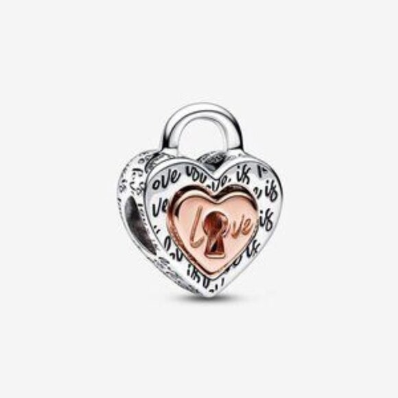 Two-tone Padlock Splittable Heart Charm - Picture 1 of 4